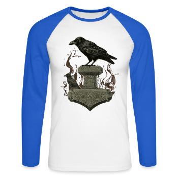 Viking Viking Legend Sailor Odin Raven Fighter - Unisex Long Sleeve Baseball T-Shirt - white/royal blue - Front - Nik (191cm)