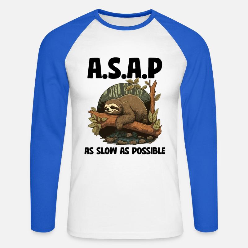Sloth ASAP As Slow As Possible - Unisex Long Sleeve Baseball T-Shirt - white/royal blue