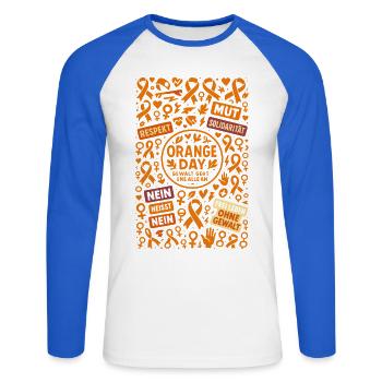 Orange Day Nonviolent for Women - Unisex Long Sleeve Baseball T-Shirt - white/royal blue - Front - Nik (191cm)
