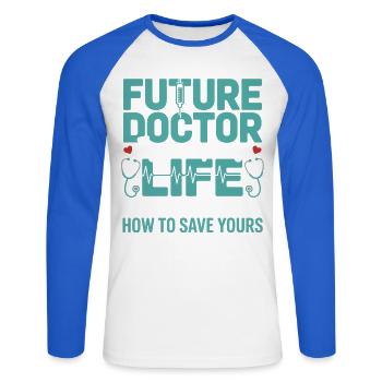 Future déclaration de sauveteur médecin - T-shirt baseball manches longues Homme - blanc/bleu royal - Devant - Nik (191cm)
