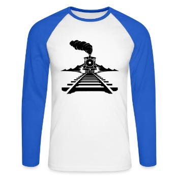 Railway Sketch - Unisex Long Sleeve Baseball T-Shirt - white/royal blue - Front - Nik (191cm)
