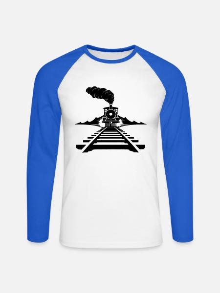 Railway Sketch - Unisex Long Sleeve Baseball T-Shirt - white/royal blue