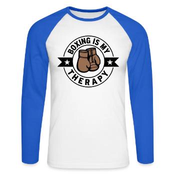 Boxing is my Therapy Boxen Sport Statement - Unisex Long Sleeve Baseball T-Shirt - white/royal blue - Front - Nik (191cm)