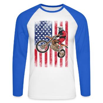 Drapeau américain du vélo de cross, - T-shirt baseball manches longues Homme - blanc/bleu royal - Devant - Nik (191cm)