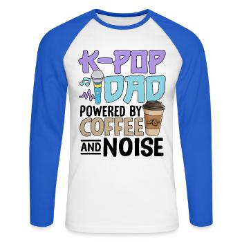 K Pop Dad Powered By Coffee And Noise - Unisex Long Sleeve Baseball T-Shirt - white/royal blue - Front - Nik (191cm)