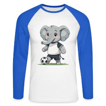 Elefant Fußballkicker - Unisex Baseballshirt langarm - Weiß/Royalblau - Vorne - Nik (191cm)
