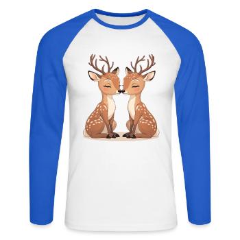 Motif de baiser en duo de cerfs câlins - T-shirt baseball manches longues Homme - blanc/bleu royal - Devant - Nik (191cm)