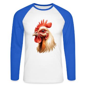 Rooster Head Color Explosion - Unisex Long Sleeve Baseball T-Shirt - white/royal blue - Front - Nik (191cm)