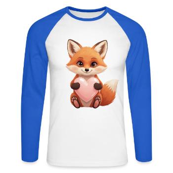 Cute fox with heart - Unisex Long Sleeve Baseball T-Shirt - white/royal blue - Front - Nik (191cm)
