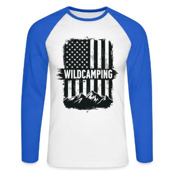Drapeau des Montagnes des États-Unis de camping sauvage - T-shirt baseball manches longues Homme - blanc/bleu royal - Devant - Nik (191cm)