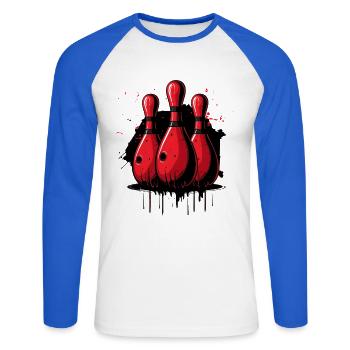 Quilles de bowling - T-shirt baseball manches longues Homme - blanc/bleu royal - Devant - Nik (191cm)