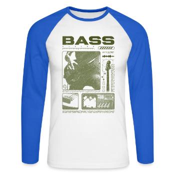 Bassgitarrenliebhaber Bassist Streetwear - Unisex Baseballshirt langarm - Weiß/Royalblau - Vorne - Nik (191cm)