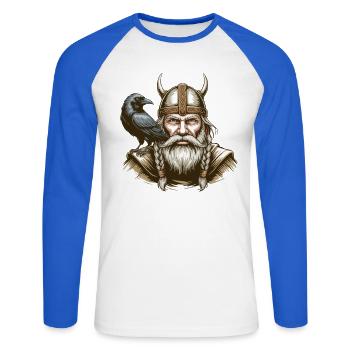 Viking Viking Legend Sailor Odin Raven Fighter - Unisex Long Sleeve Baseball T-Shirt - white/royal blue - Front - Nik (191cm)