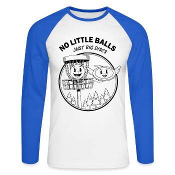 No Little Balls Just Big Discs Funny Disc Golf - Unisex Long Sleeve Baseball T-Shirt - white/royal blue - Front - Nik (191cm)