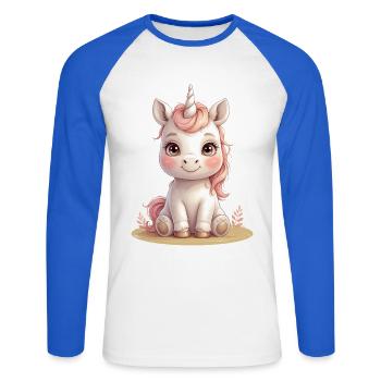 Zuckersüßes Einhornbaby Illustration - Unisex Baseballshirt langarm - Weiß/Royalblau - Vorne - Nik (191cm)