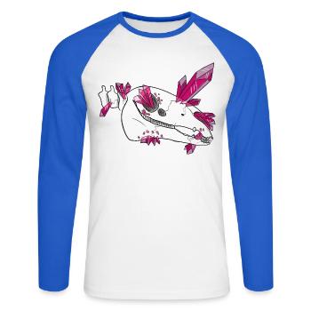 Crâne de Cristal - Cheval (par Leni Riosa) - T-shirt baseball manches longues Homme - blanc/bleu royal - Devant - Nik (191cm)