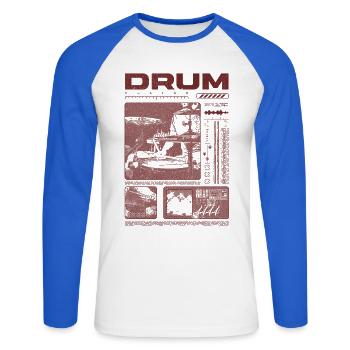Batteur rock Drumplayer Streetwear - T-shirt baseball manches longues Homme - blanc/bleu royal - Devant - Nik (191cm)