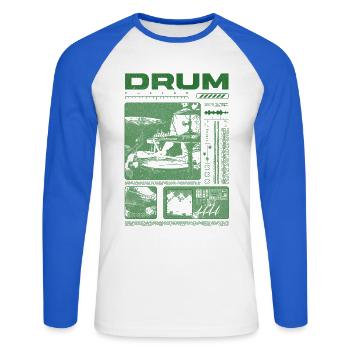 Batteur rock Drumplayer Streetwear - T-shirt baseball manches longues Homme - blanc/bleu royal - Devant - Nik (191cm)