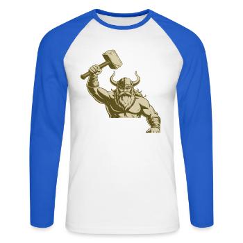 Viking Viking Legend Sailor Odin Raven Fighter - Unisex Long Sleeve Baseball T-Shirt - white/royal blue - Front - Nik (191cm)