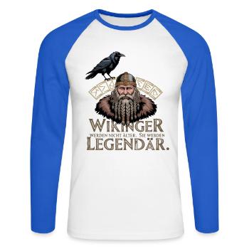 Viking Viking Legend Sailor Odin Raven Fighter - Unisex Long Sleeve Baseball T-Shirt - white/royal blue - Front - Nik (191cm)