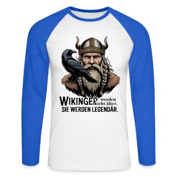 Légende viking viking marin Odin Raven Fighter - T-shirt baseball manches longues Homme - blanc/bleu royal - Devant - Nik (191cm)