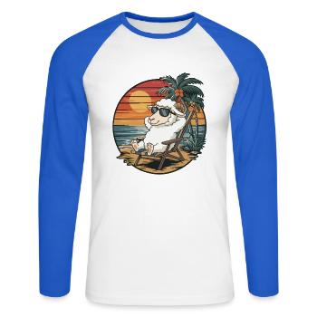 Funny Sheep on Beach Summer Vacation Sunset - Unisex Long Sleeve Baseball T-Shirt - white/royal blue - Front - Nik (191cm)