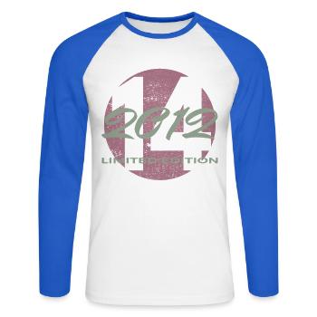 14th Birthday 2012 Boys and Girls Gift - Unisex Long Sleeve Baseball T-Shirt - white/royal blue - Front - Nik (191cm)