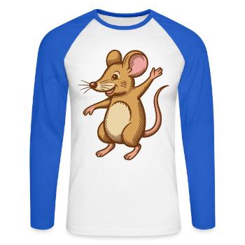 Cute mouse dancing jumps happy funny happy - Unisex Long Sleeve Baseball T-Shirt - white/royal blue - Front - Nik (191cm)