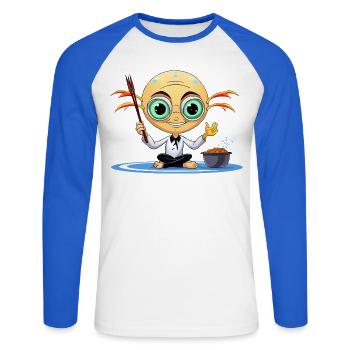 Zen Extraterrestrial Meditator - Unisex Long Sleeve Baseball T-Shirt - white/royal blue - Front - Nik (191cm)