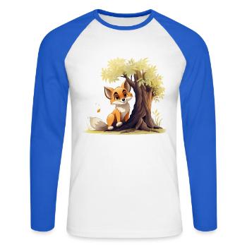 Forest fox on the golden tree - Unisex Long Sleeve Baseball T-Shirt - white/royal blue - Front - Nik (191cm)