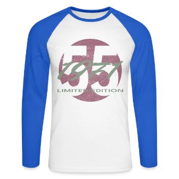 55e anniversaire 1971 cadeau pour hommes et femmes - T-shirt baseball manches longues Homme - blanc/bleu royal - Devant - Nik (191cm)