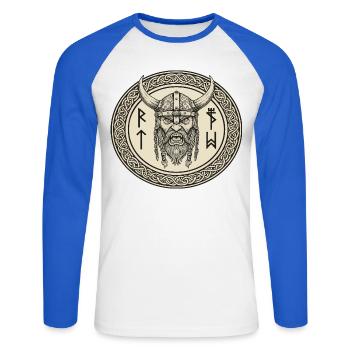 Viking Viking Legend Sailor Odin Raven Fighter - Unisex Long Sleeve Baseball T-Shirt - white/royal blue - Front - Nik (191cm)