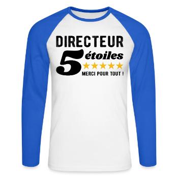 Cadeau Directeur 5 Étoiles - Merci pour tout ! - T-shirt baseball manches longues Homme - blanc/bleu royal - Devant - Nik (191cm)