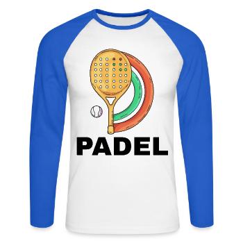 I can't I have padel - Unisex Long Sleeve Baseball T-Shirt - white/royal blue - Front - Nik (191cm)