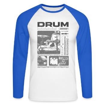 Batteur rock Drumplayer Streetwear - T-shirt baseball manches longues Homme - blanc/bleu royal - Devant - Nik (191cm)