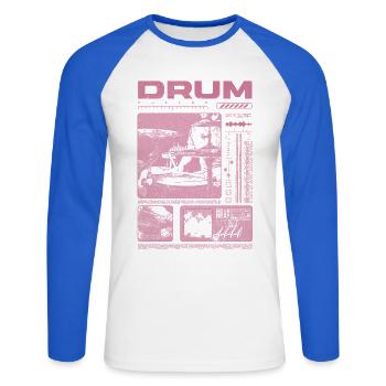 Batteur rock Drumplayer Streetwear - T-shirt baseball manches longues Homme - blanc/bleu royal - Devant - Nik (191cm)