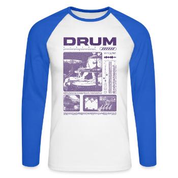 Batteur rock Drumplayer Streetwear - T-shirt baseball manches longues Homme - blanc/bleu royal - Devant - Nik (191cm)