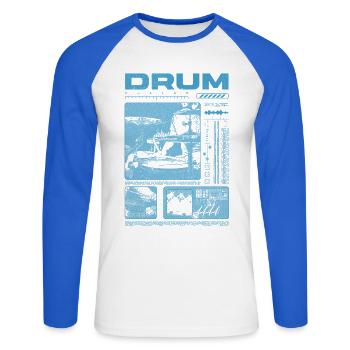 Batteur rock Drumplayer Streetwear - T-shirt baseball manches longues Homme - blanc/bleu royal - Devant - Nik (191cm)