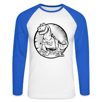 T Rex Gamer - Unisex Long Sleeve Baseball T-Shirt - white/royal blue - Front - Nik (191cm)