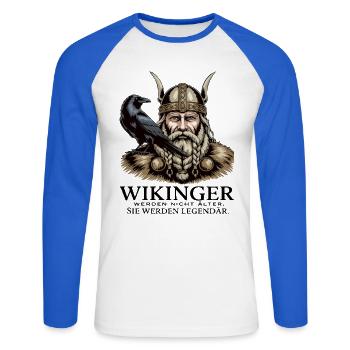 Viking Viking Legend Sailor Odin Raven Fighter - Unisex Long Sleeve Baseball T-Shirt - white/royal blue - Front - Nik (191cm)