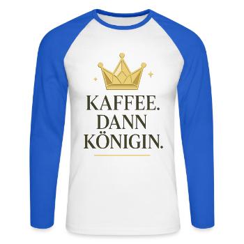 Coffee then queen, coffee crown - Unisex Long Sleeve Baseball T-Shirt - white/royal blue - Front - Nik (191cm)