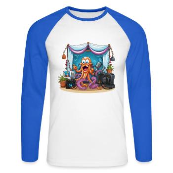 Influenceuse pieuvre sur scène - T-shirt baseball manches longues Homme - blanc/bleu royal - Devant - Nik (191cm)