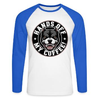 Hände weg von meinem Kaffee - Unisex Baseballshirt langarm - Weiß/Royalblau - Vorne - Nik (191cm)