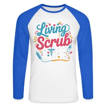 Living the Scrub Life - Unisex Long Sleeve Baseball T-Shirt - white/royal blue - Front - Nik (191cm)