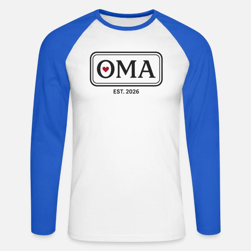 OMA EST. 2026 Stolze Großmutter Ankündigung - Unisex Baseballshirt langarm - Weiß/Royalblau