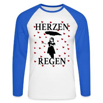 Heart Rain Girl Umbrella Romantic Love Art Design - Unisex Baseballshirt langarm - Weiß/Royalblau - Vorne - Nik (191cm)