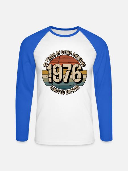 50-års fødselsdags-vintage skjorte – 1976 retro-gave - Langærmet herre-baseballshirt - hvid/kongeblå