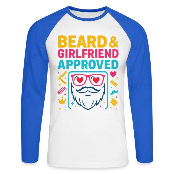 Beard Girlfriend Approved, Valentine's Day Gift - Unisex Long Sleeve Baseball T-Shirt - white/royal blue - Front - Nik (191cm)