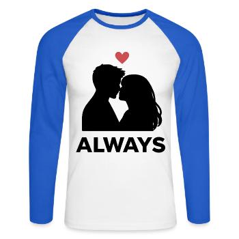 Amour minimal du cœur, petite amie de la Saint-Valentin Petit ami - T-shirt baseball manches longues Homme - blanc/bleu royal - Devant - Nik (191cm)