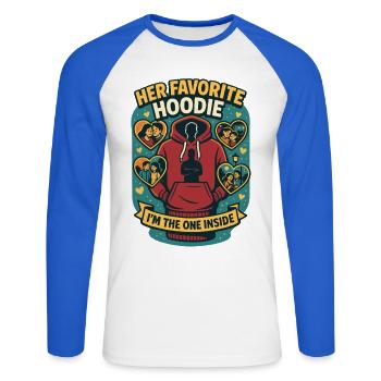 Son sweat à capuche préféré, cadeau de la Saint-Valentin - T-shirt baseball manches longues Homme - blanc/bleu royal - Devant - Nik (191cm)